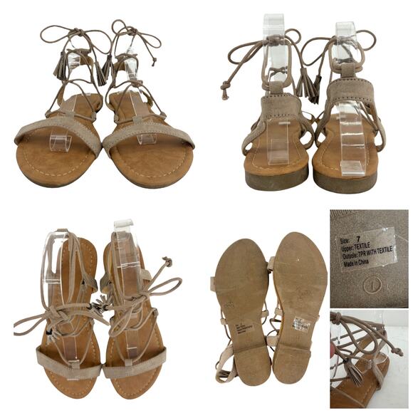 Boho Gladiator Womens US 7 Brown Faux Leather Suede Ankle Wrap Sandals Shoes - Picture 10 of 10